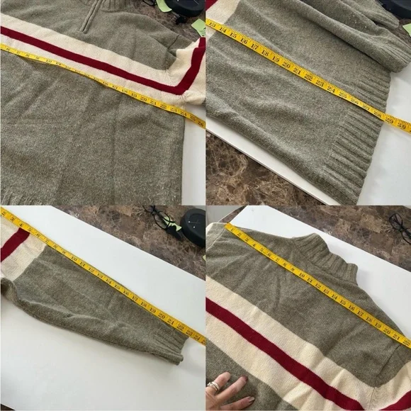 GAP Olive Green, Cream & Burgundy Half-Zip Stripe Sweater - Picture 7 of 8